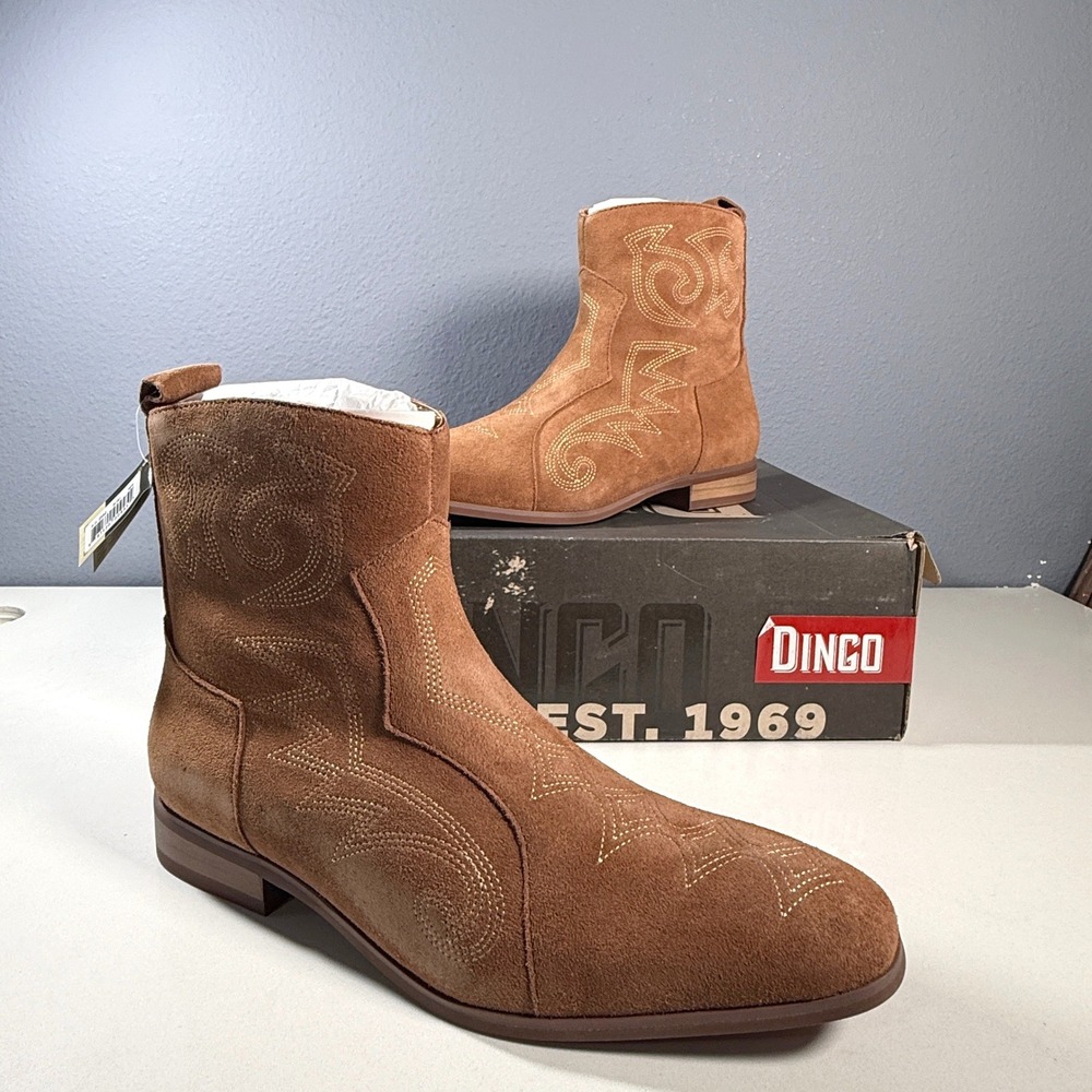 Dingo Ankle Boots Mens 9.5D Tan New Suede Leather Western‎ Embroidered NWT